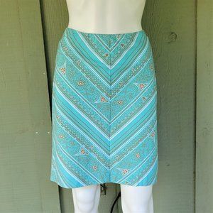 Ann Taylor LOFT Aqua Brown Print Cotton Skirt 6
